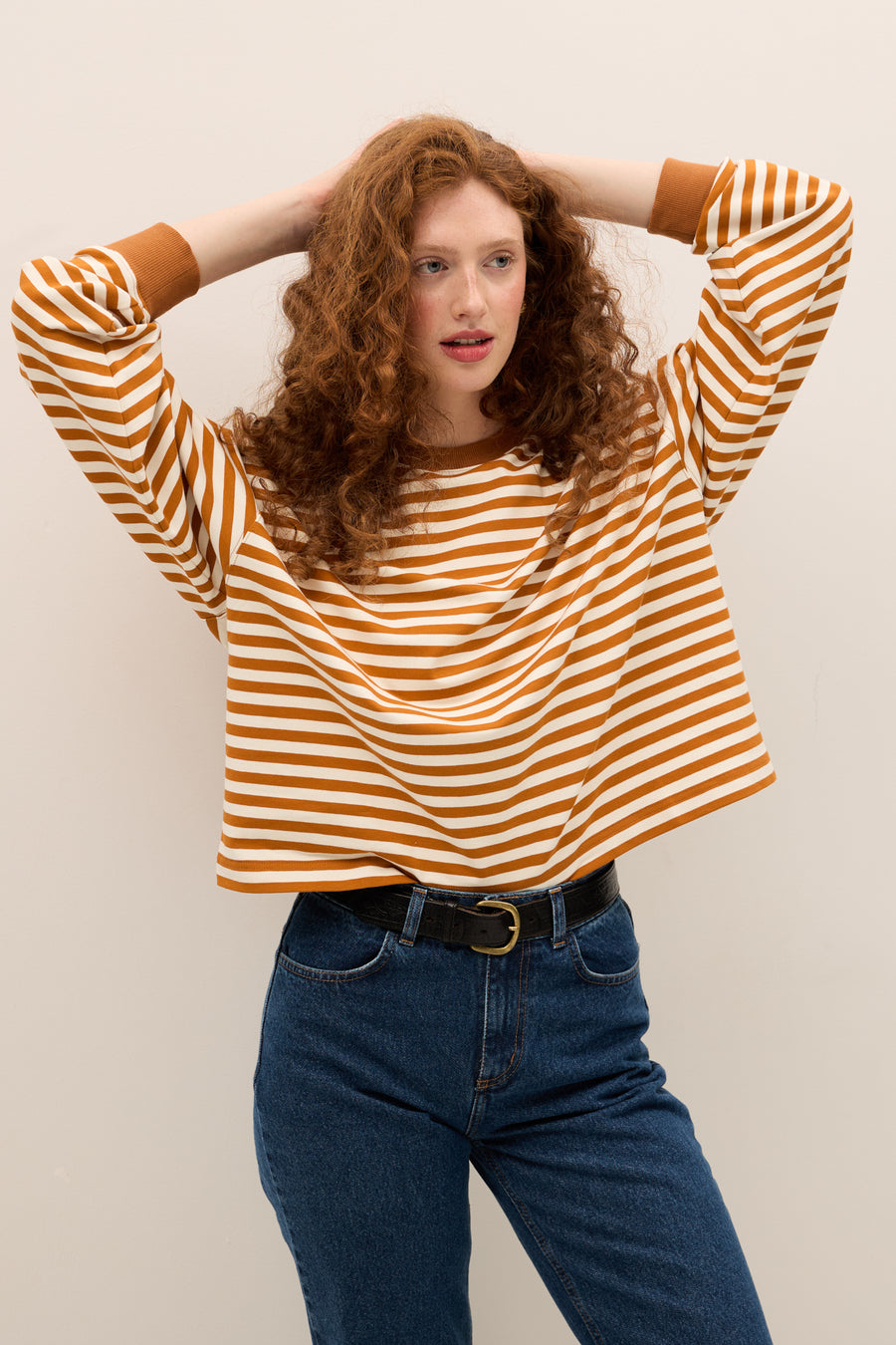 Cotton sweatshirt / 17 / 22 / orange stripes