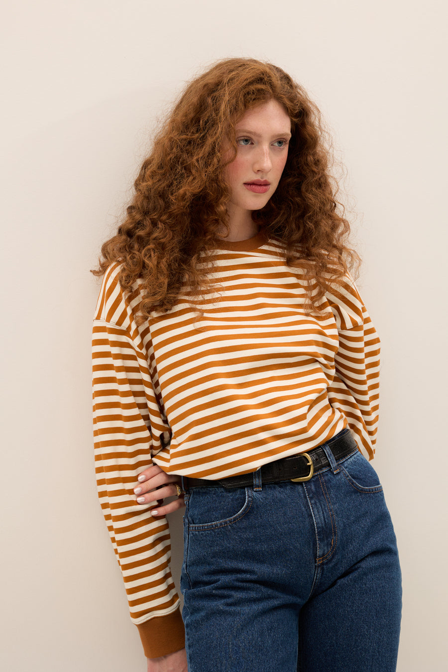 Cotton sweatshirt / 17 / 22 / orange stripes