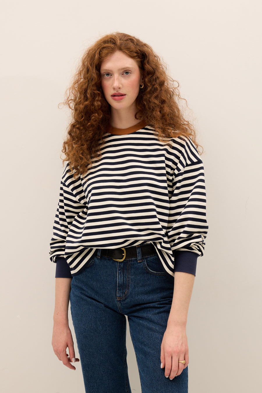 Cotton sweatshirt / 17 / 22 / breton stripes / orange