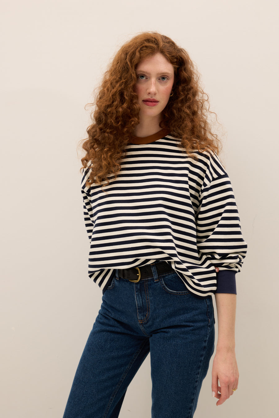 Cotton sweatshirt / 17 / 22 / breton stripes / orange