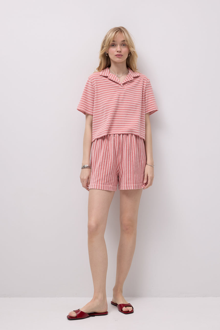 Shorts in cotton / 09 / 08 / coral stripes