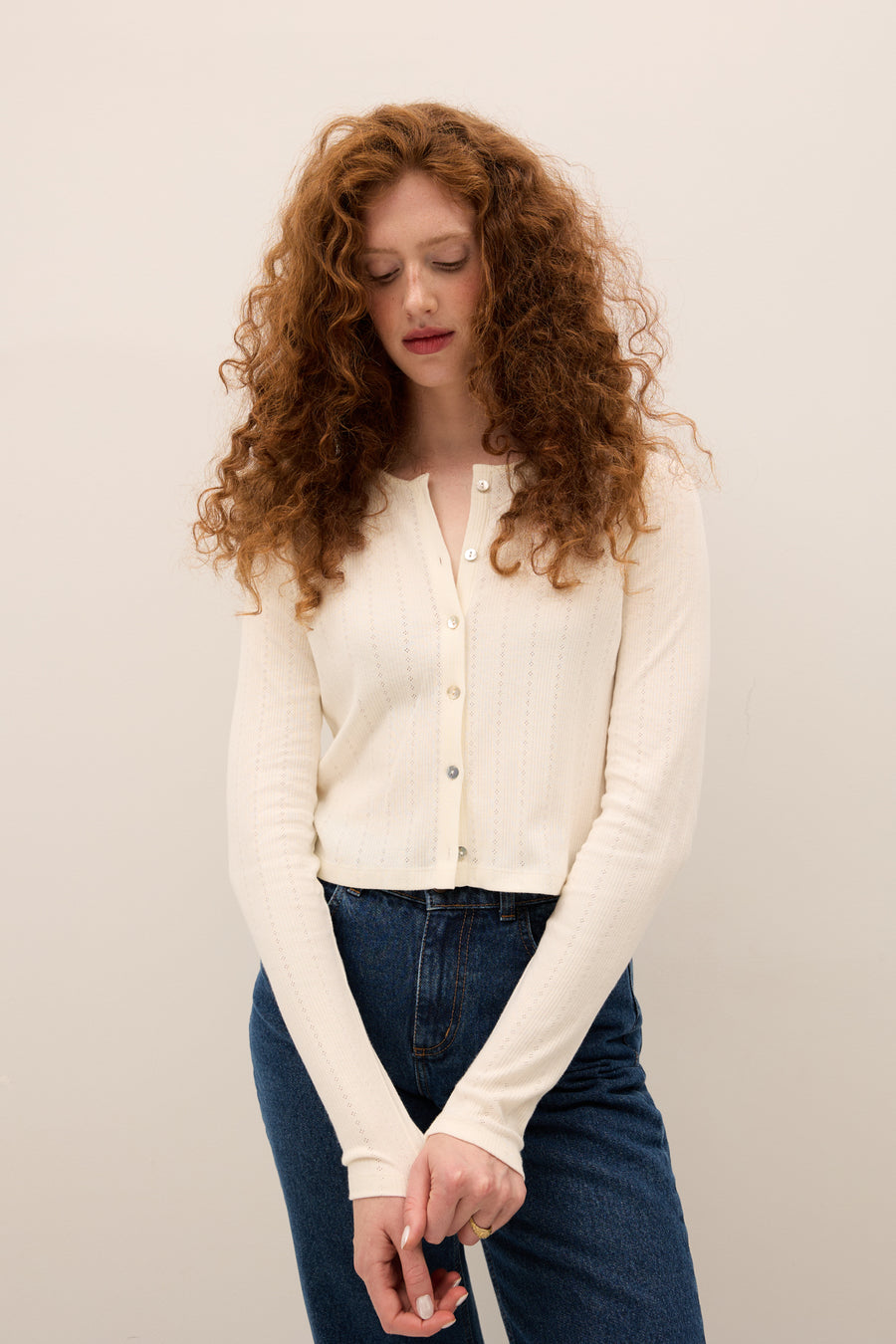 Longsleeve in cotton / 14 / 27 / cream white