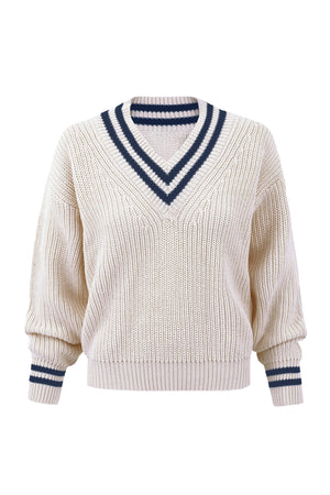 V-neck sweater in organic cotton / 16 / 11 / cream white