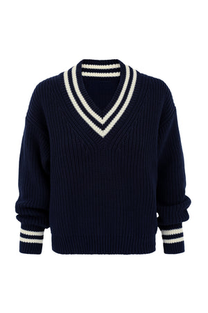 V-neck sweater in organic cotton / 16 / 11 / night blue