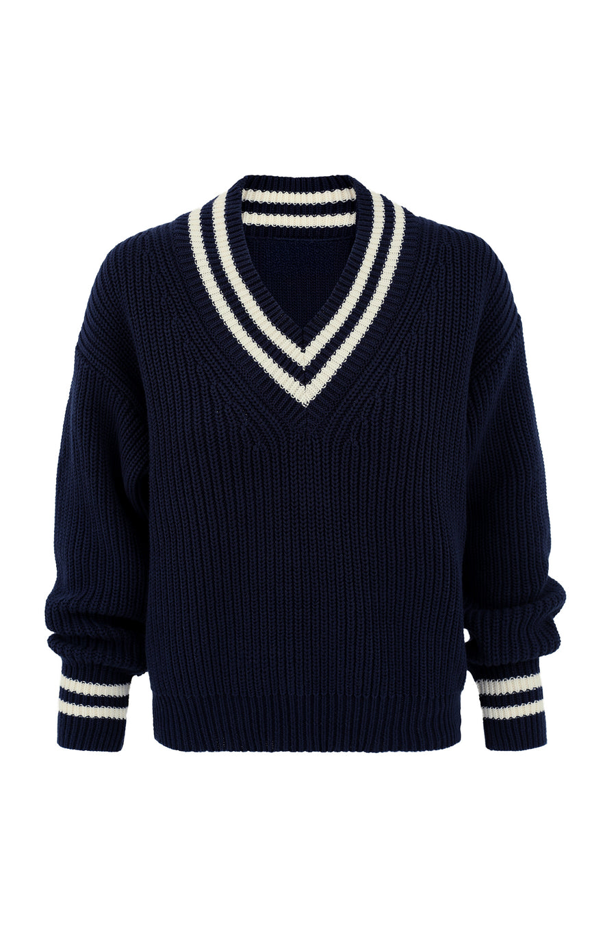 V-neck sweater in organic cotton / 16 / 11 / night blue