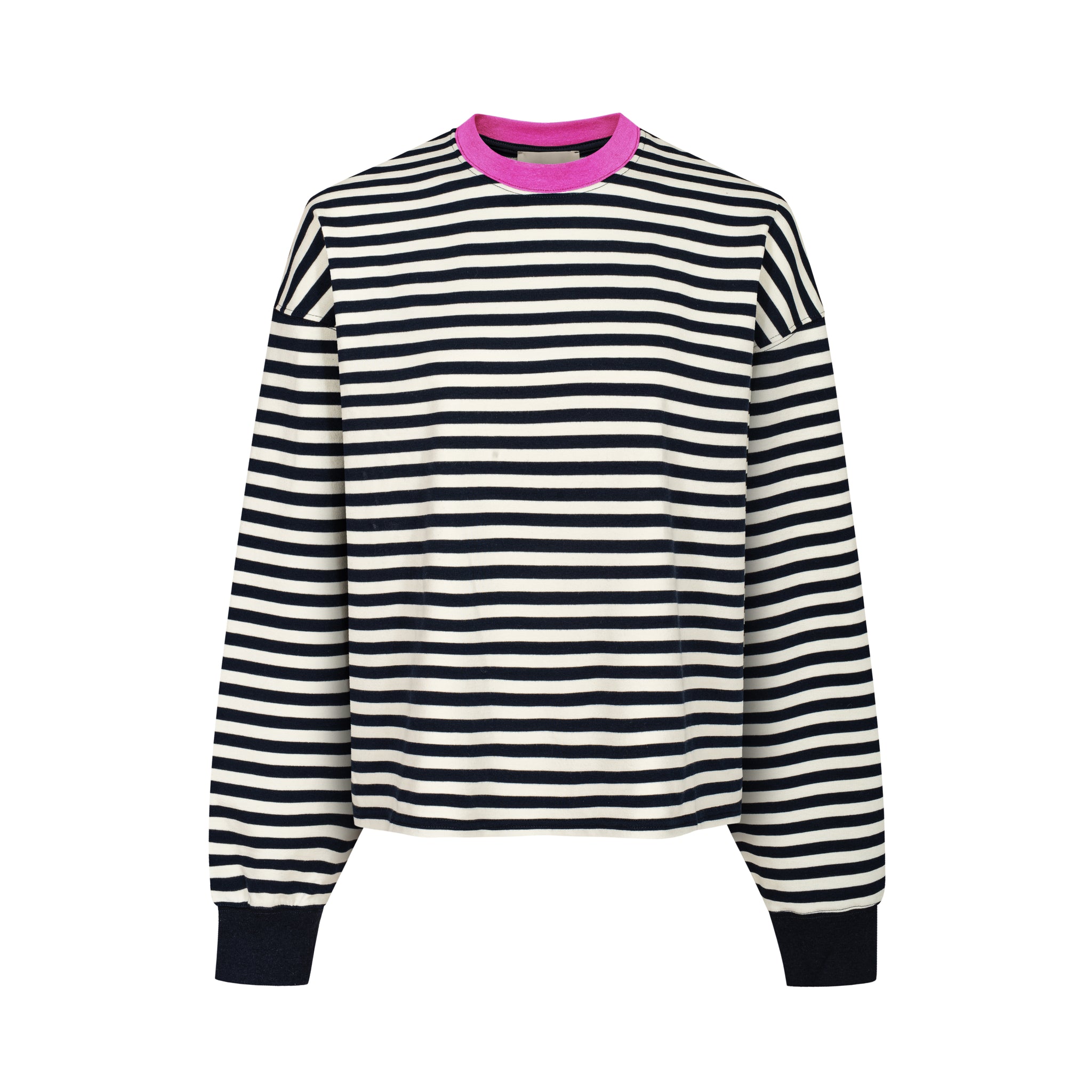 Sweatshirt in cotton / 17 / 22 / breton stripes / fuchsia