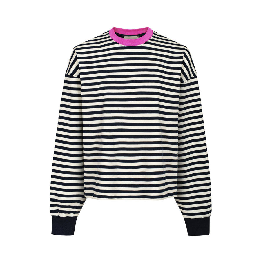 Sweatshirt in cotton / 17 / 22 / breton stripes / fuchsia