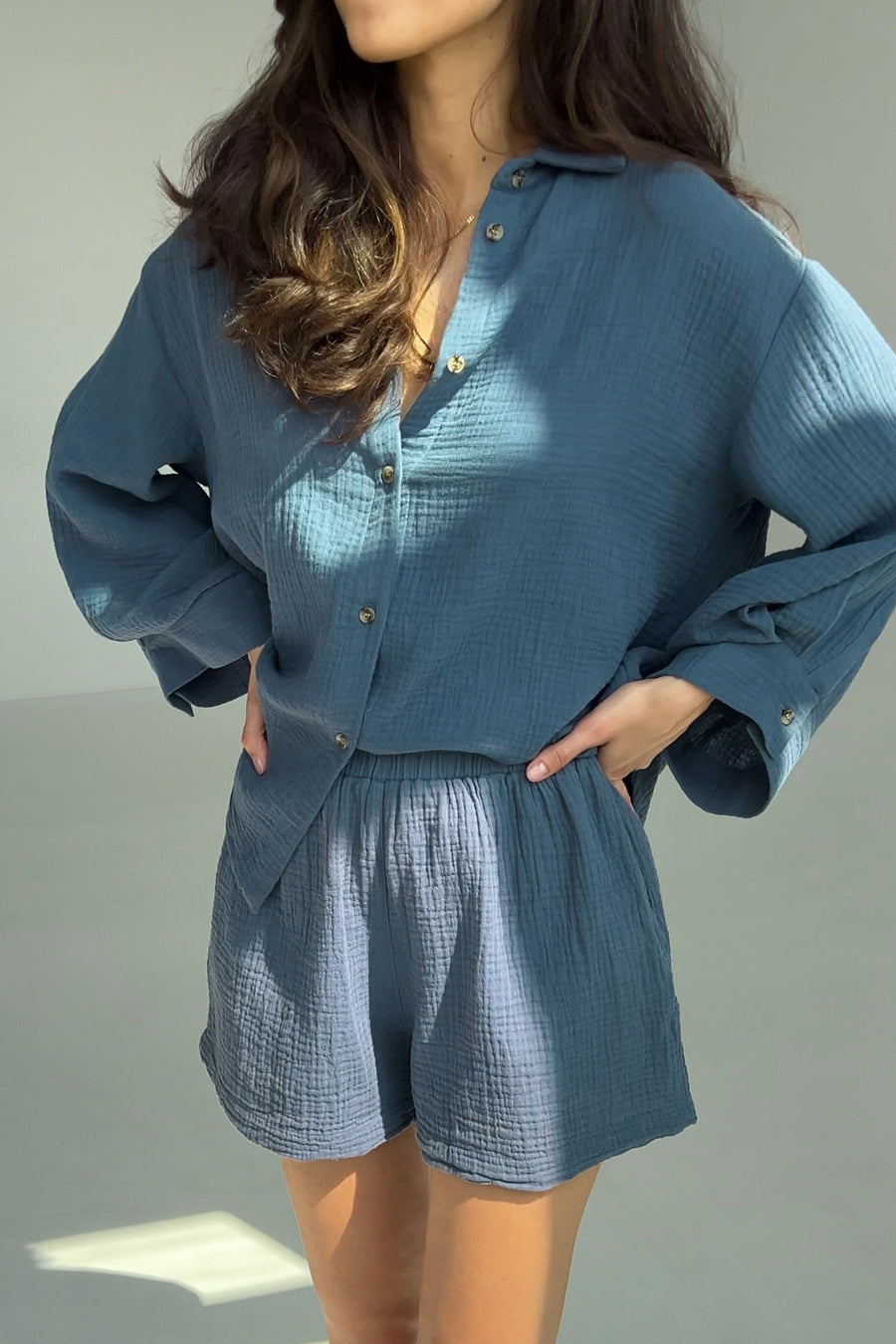 Muslin shorts / 09 / 08 / storm blue