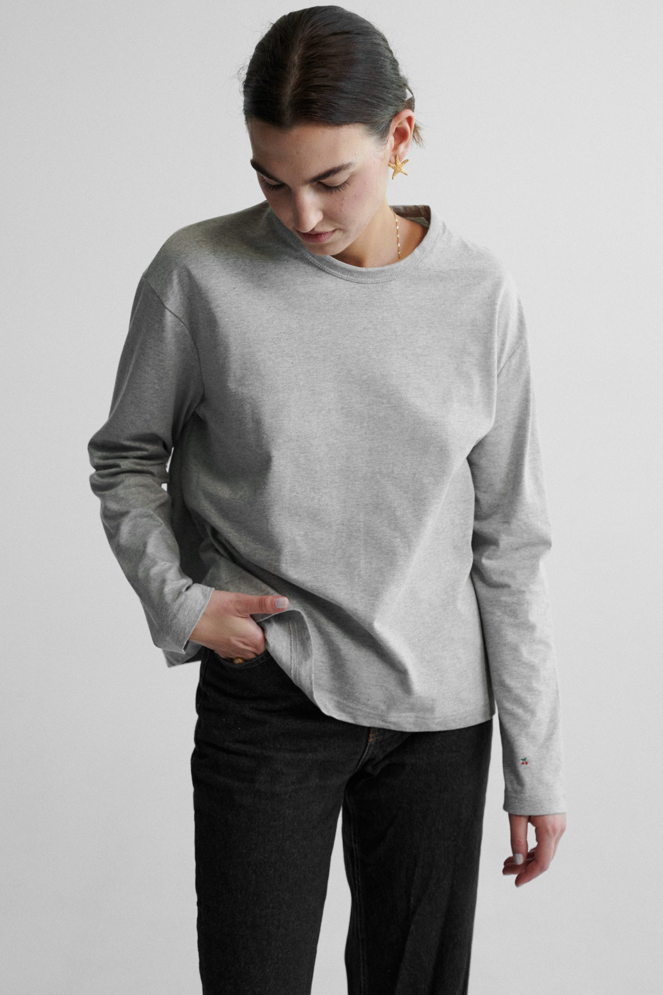 Longsleeve in cotton / 14 / 20 / mist grey ?The model is 178 cm tall and wears size XS/S?