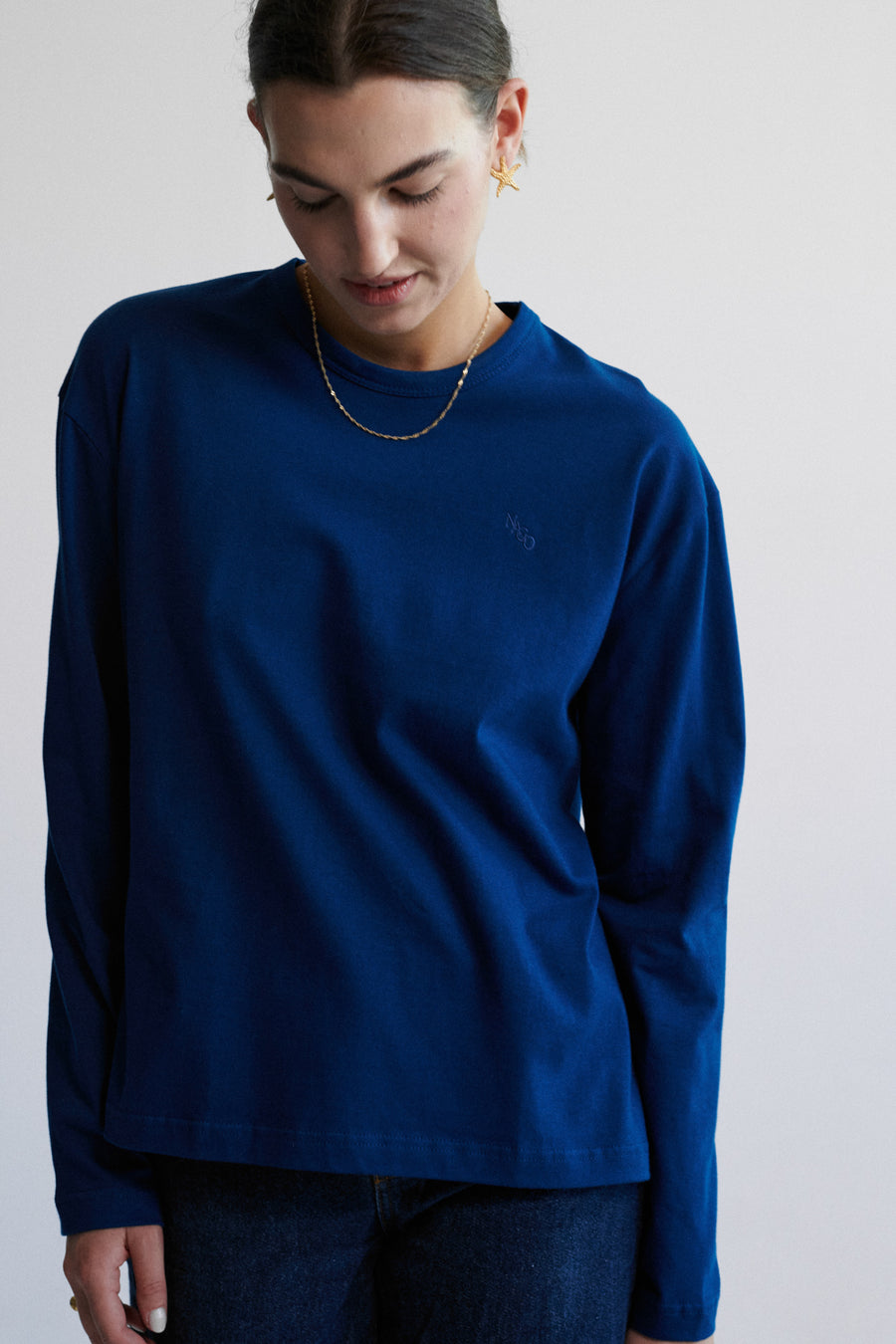 Longsleeve in cotton / 14 / 20 / cobalt blue  ?The model is 178 cm tall and wears size XS/S?