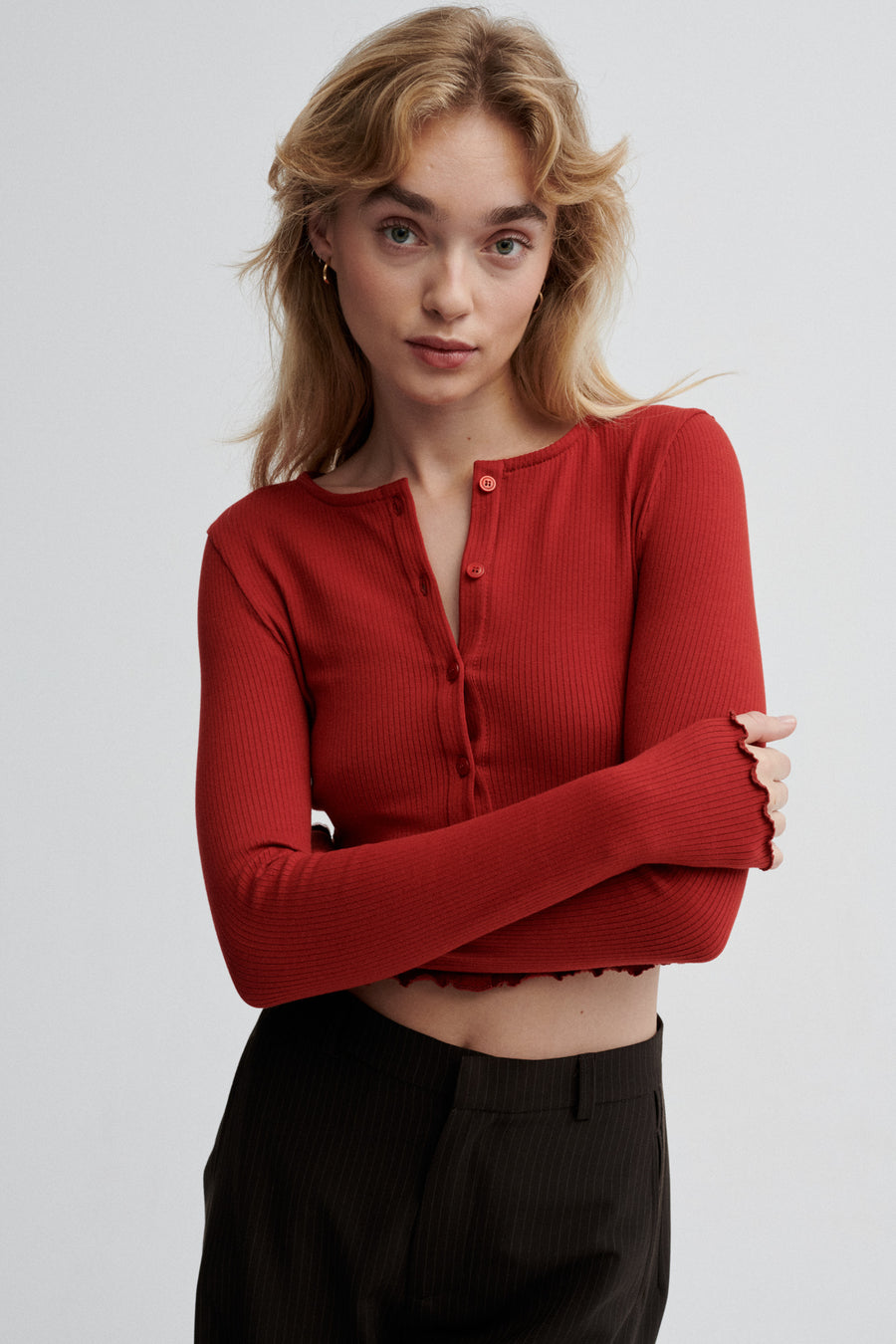 Longsleeve in organic cotton / 14 / 21 / maroon red