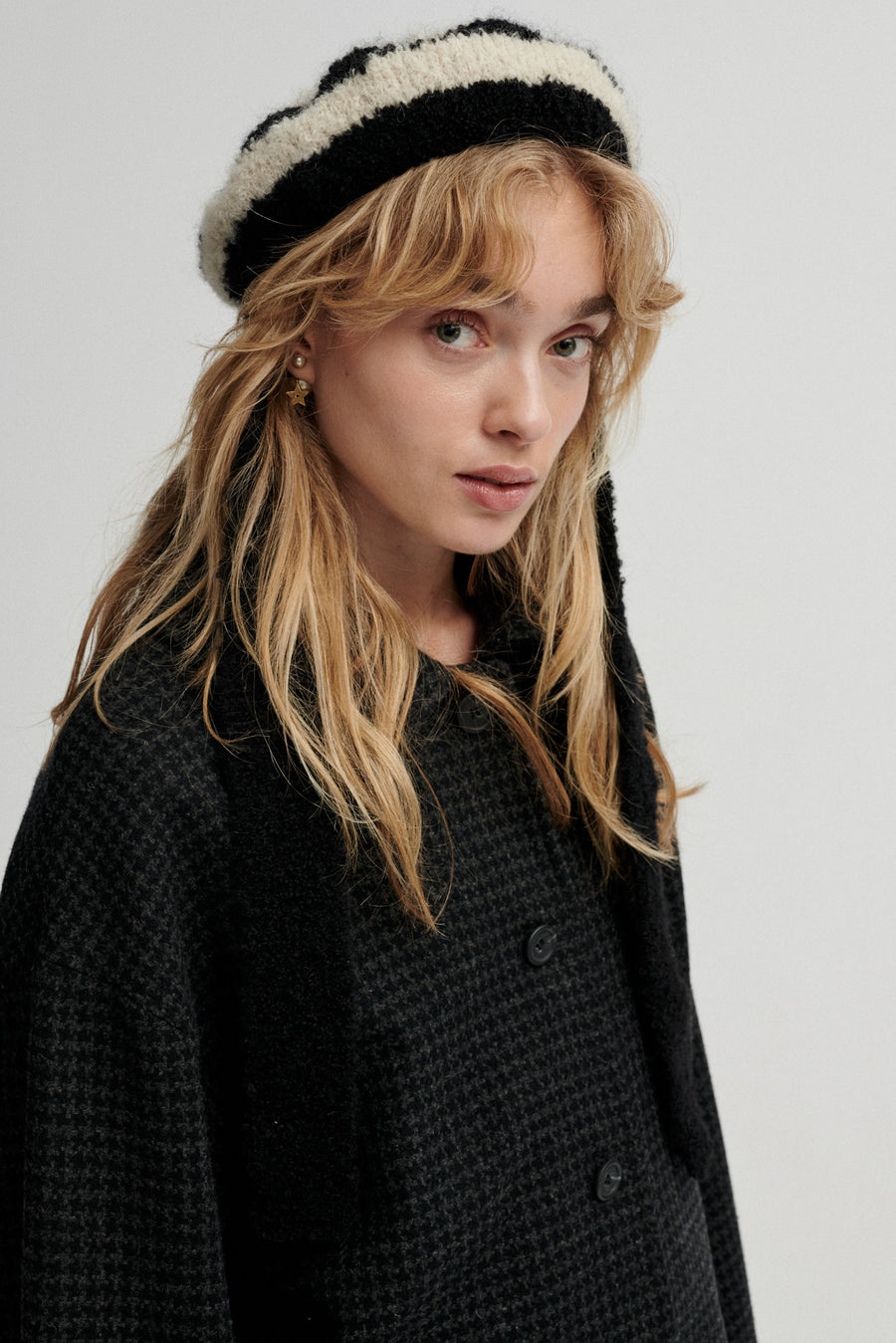 Alpaca bouclé beret / breton stripes