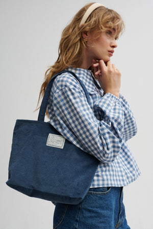 Cotton corduroy bag / 21 / 14 / denim blue