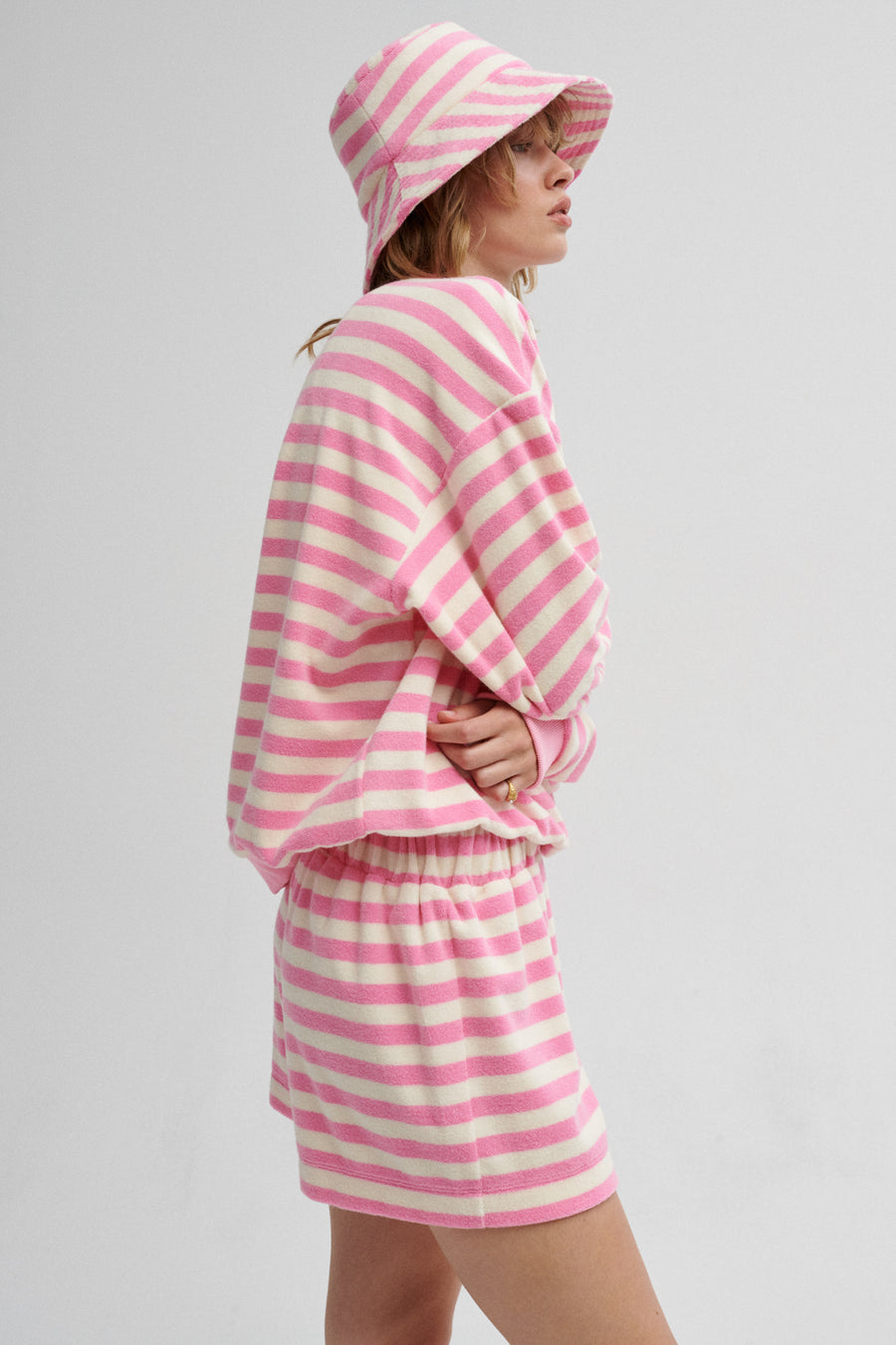 Shorts in terry cotton / 09 / 13 / pink stripes