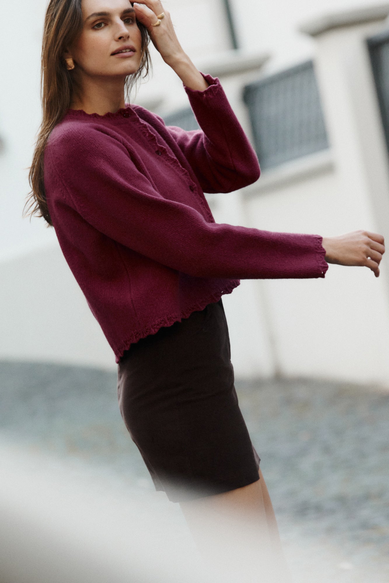 Cardigan in wool / 16 / 15 / wildberry  *cotton-corduroy-skirt-07-12-ebony-wood*?Model is 180cm tall and wears size XS/S?