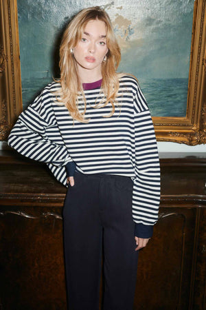 Sweatshirt in cotton / 17 / 22 / breton stripes / plum