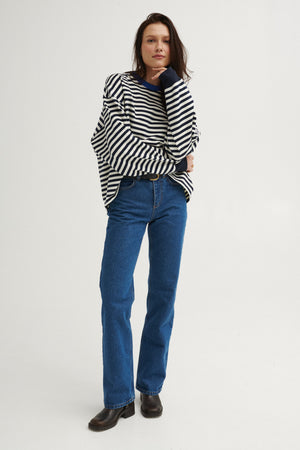 Sweatshirt in cotton / 17 / 22 / breton stripes / cobalt