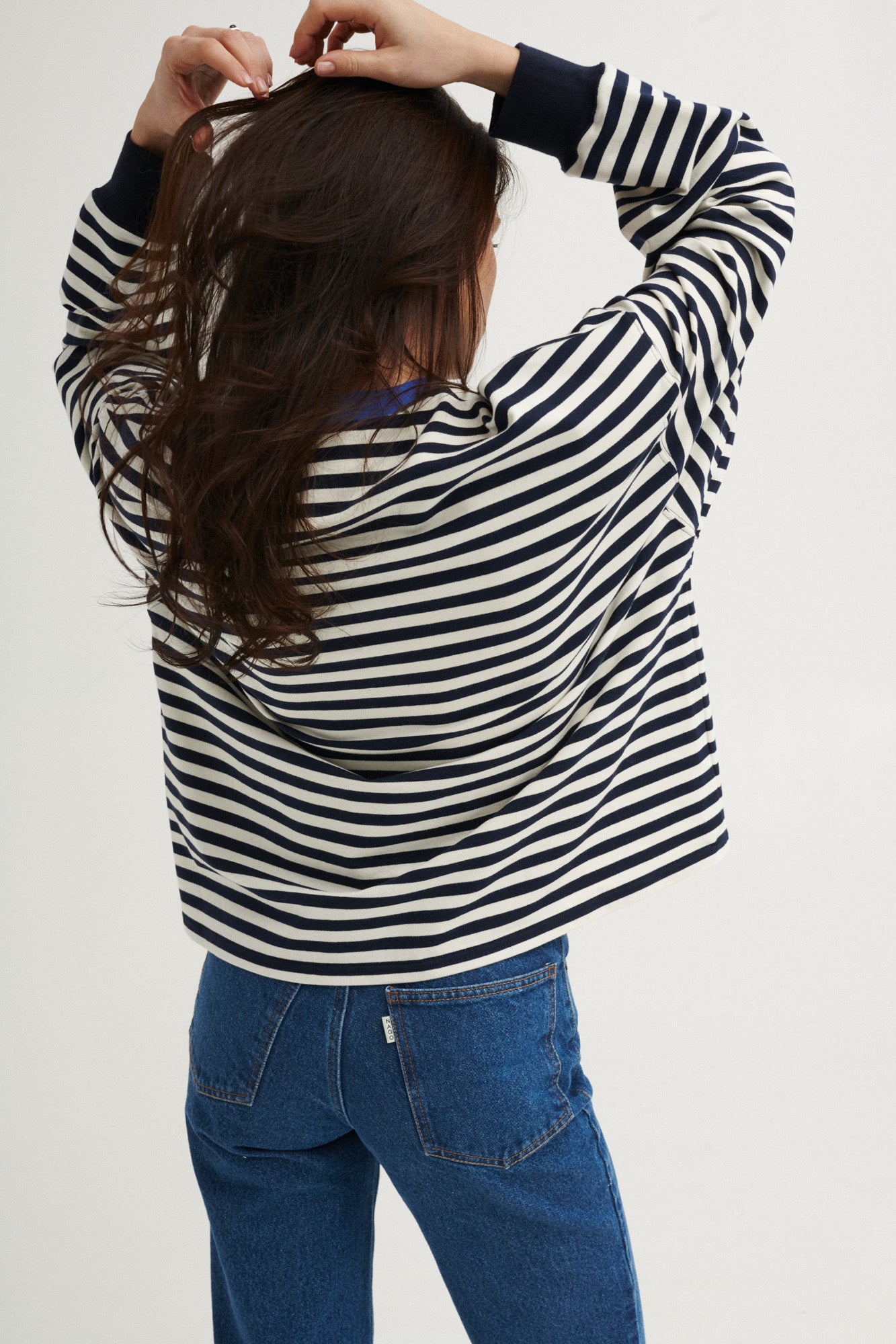 Sweatshirt in cotton / 17 / 22 / breton stripes / cobalt