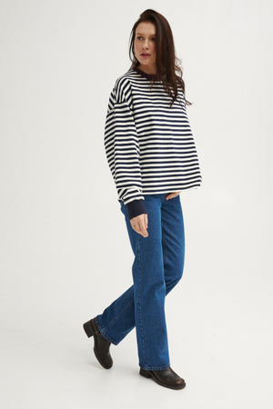 Sweatshirt in cotton / 17 / 22 / breton stripes / plum