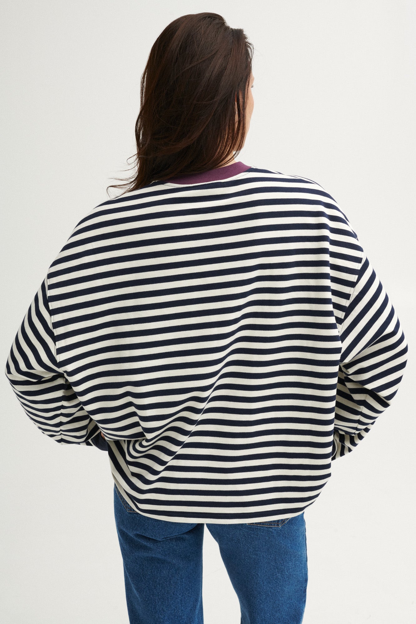 Sweatshirt in cotton / 17 / 22 / breton stripes / plum