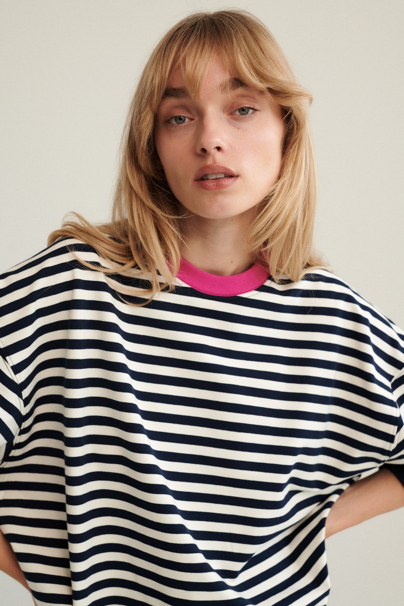 Sweatshirt in cotton / 17 / 22 / breton stripes / fuchsia