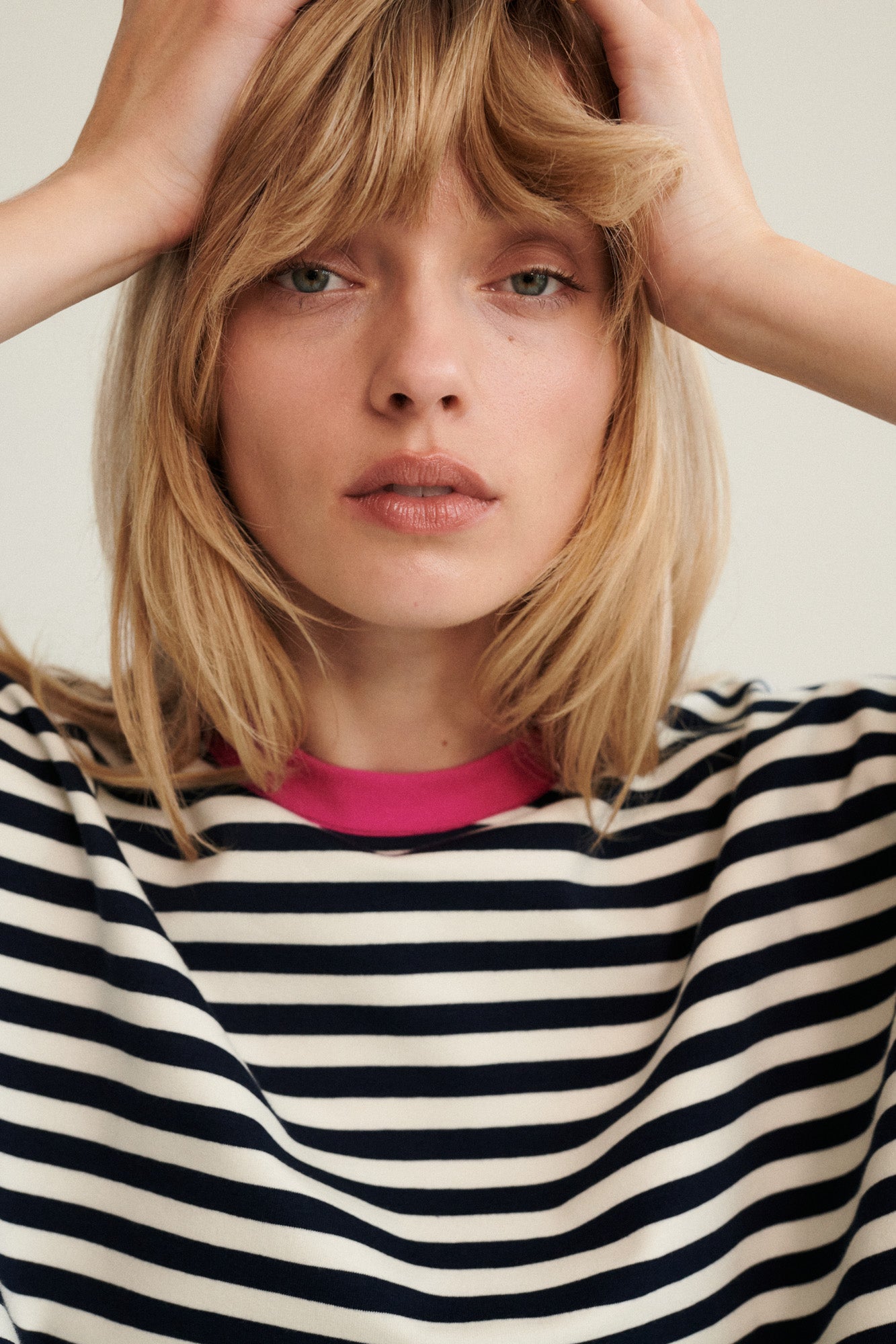 Sweatshirt in cotton / 17 / 22 / breton stripes / fuchsia