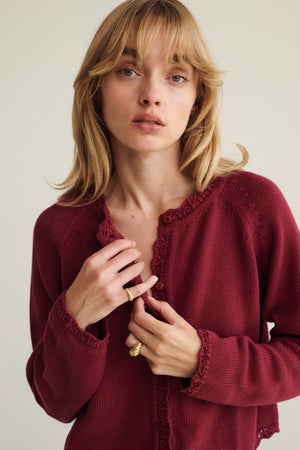 Cardigan in organic cotton / 16 / 18 / dark raspberry