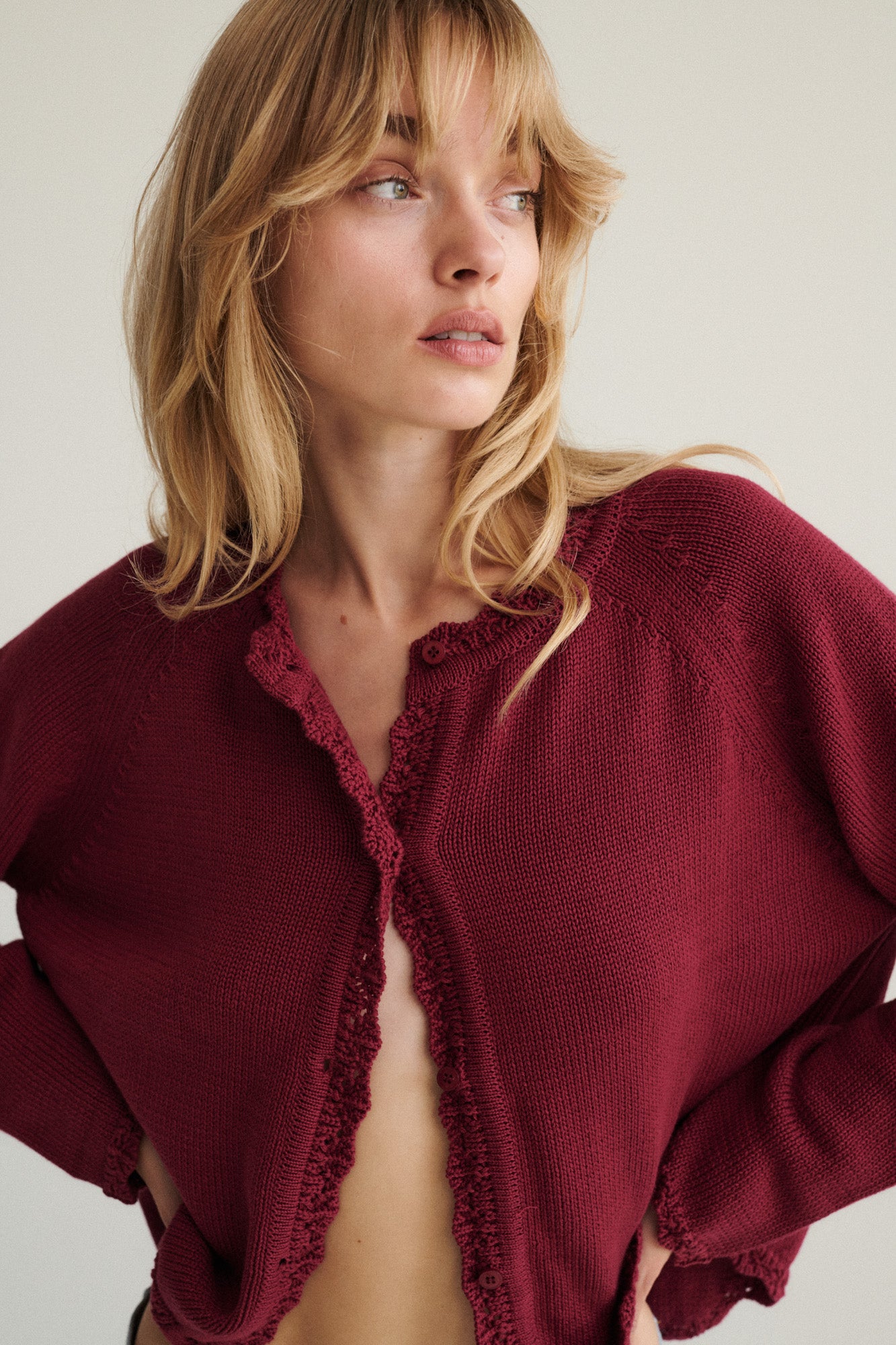 Cardigan in organic cotton / 16 / 18 / dark raspberry