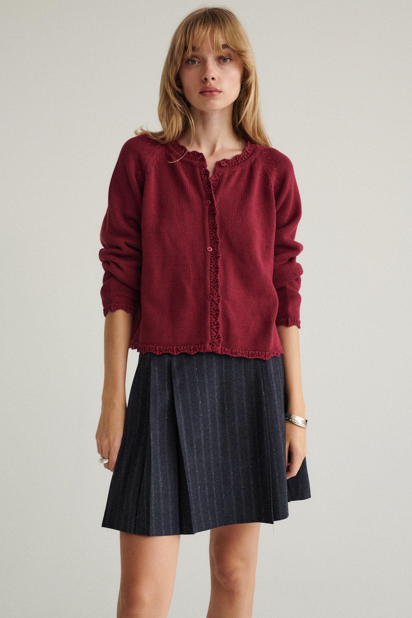 Cardigan in organic cotton / 16 / 18 / dark raspberry