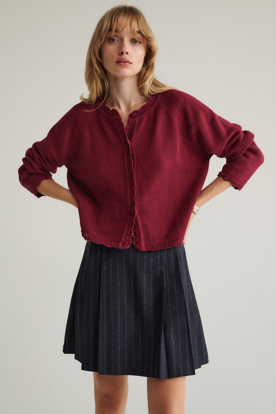 Cardigan in organic cotton / 16 / 18 / dark raspberry