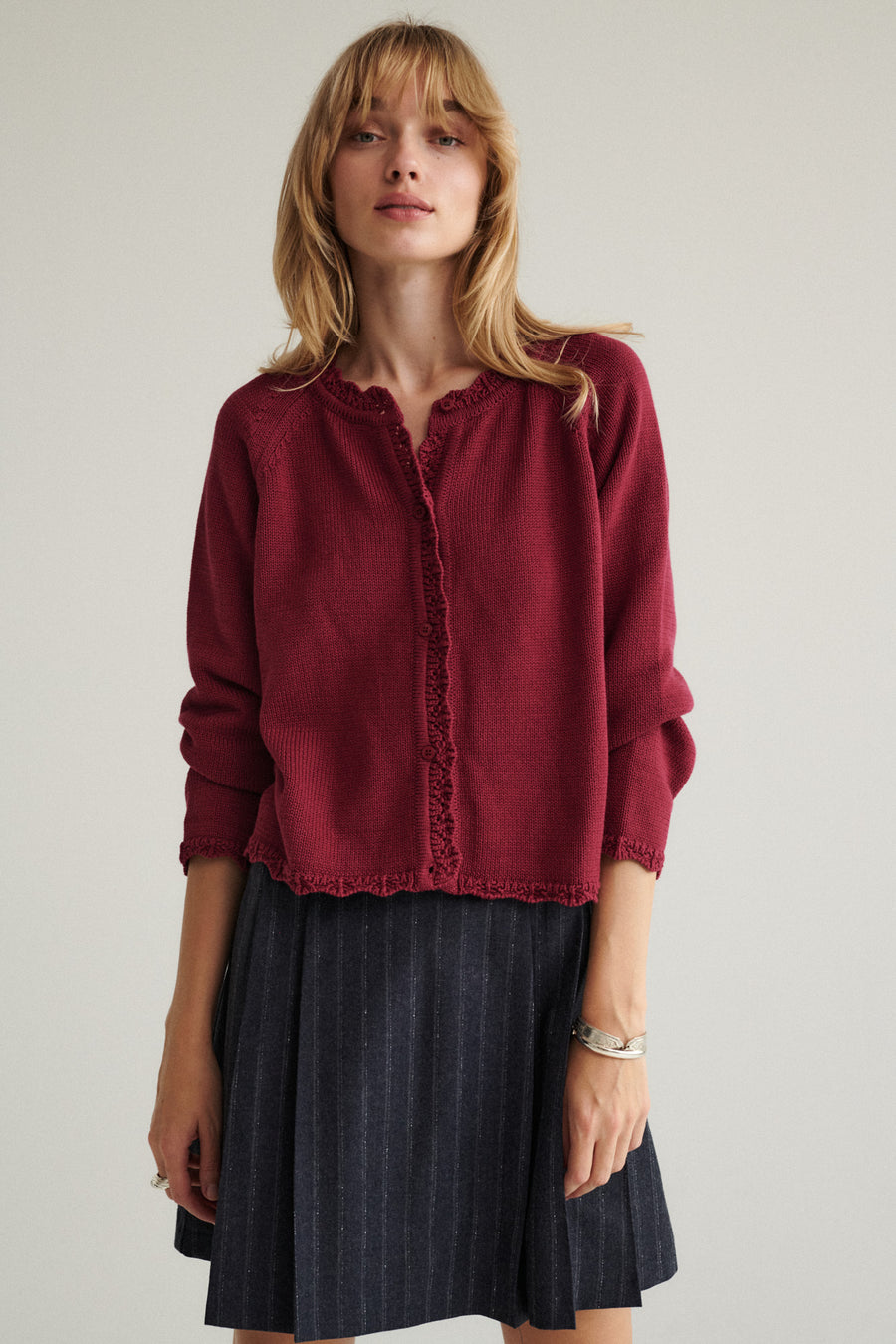 Cardigan in organic cotton / 16 / 18 / dark raspberry