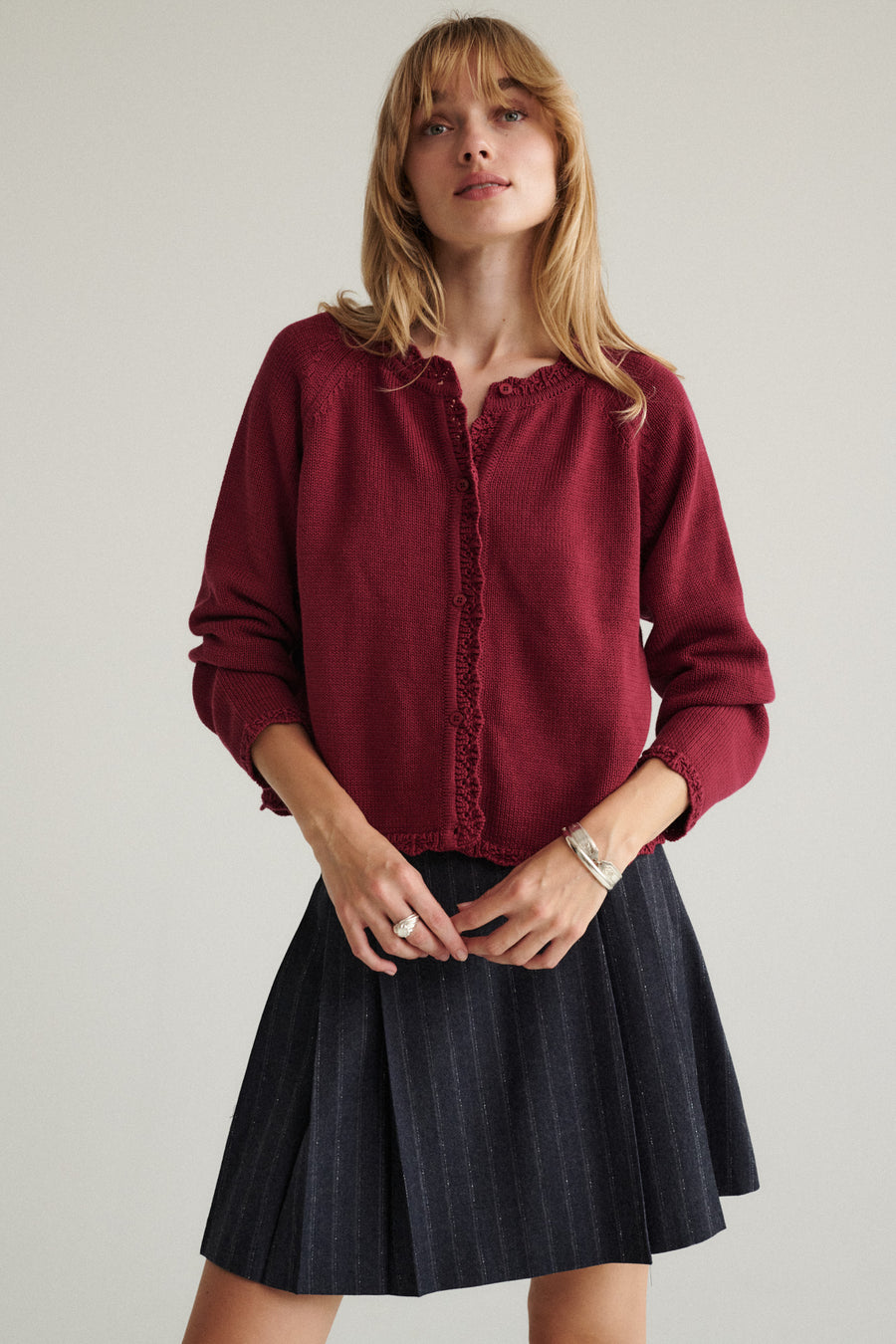 Cardigan in organic cotton / 16 / 18 / dark raspberry