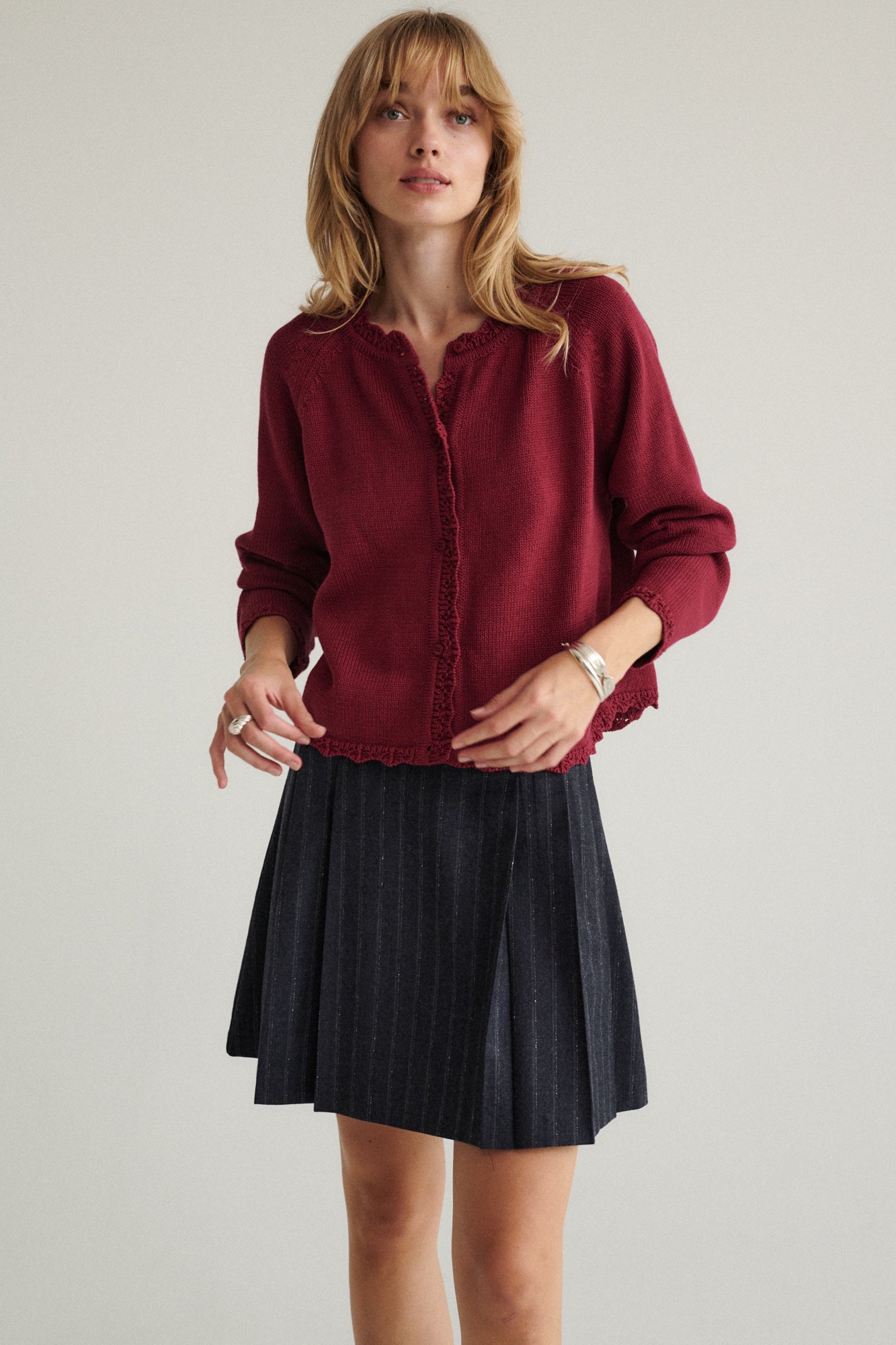 Cardigan in organic cotton / 16 / 18 / dark raspberry