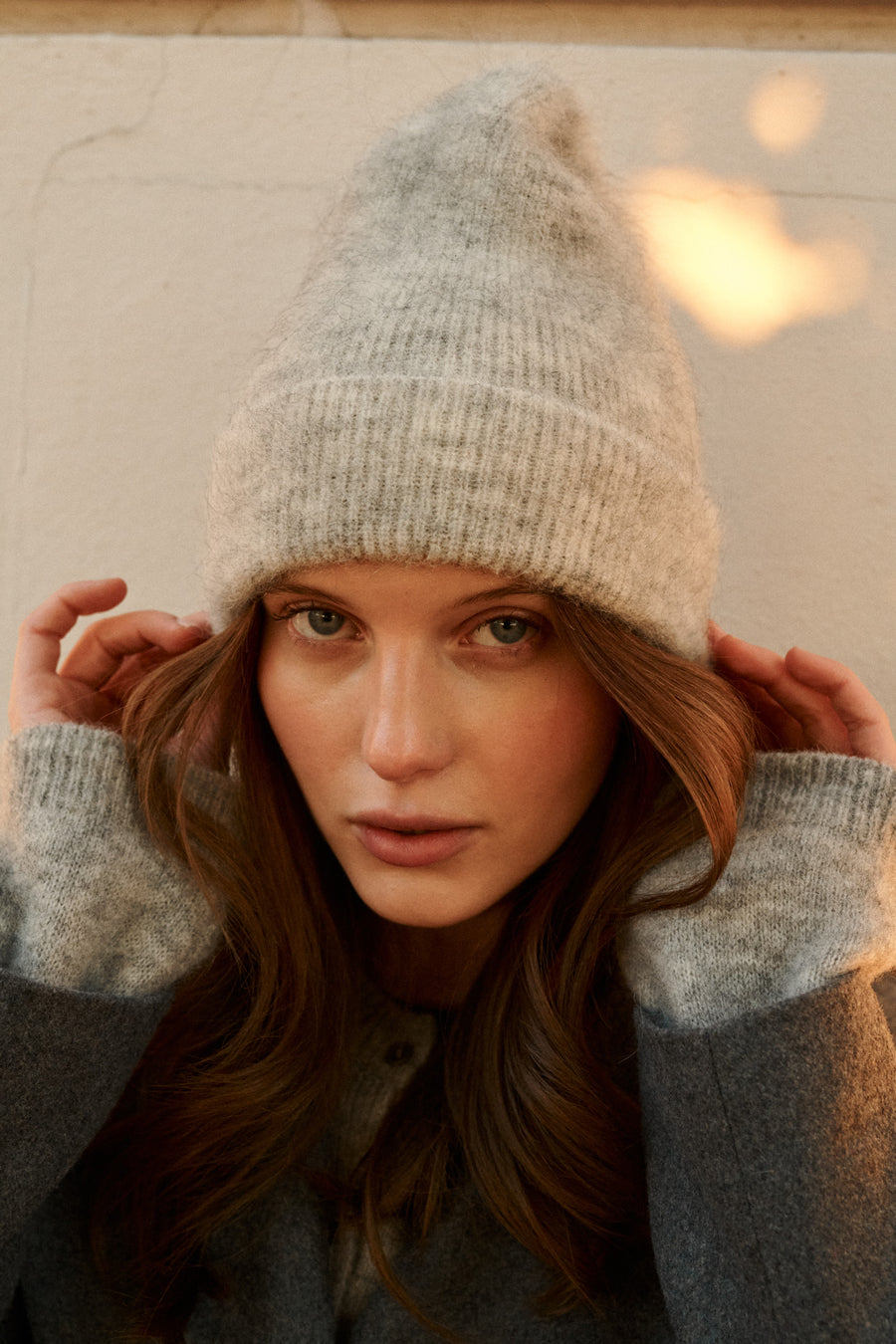 Beanie in mohair & alpaca blend / 21 / 15 / mist grey