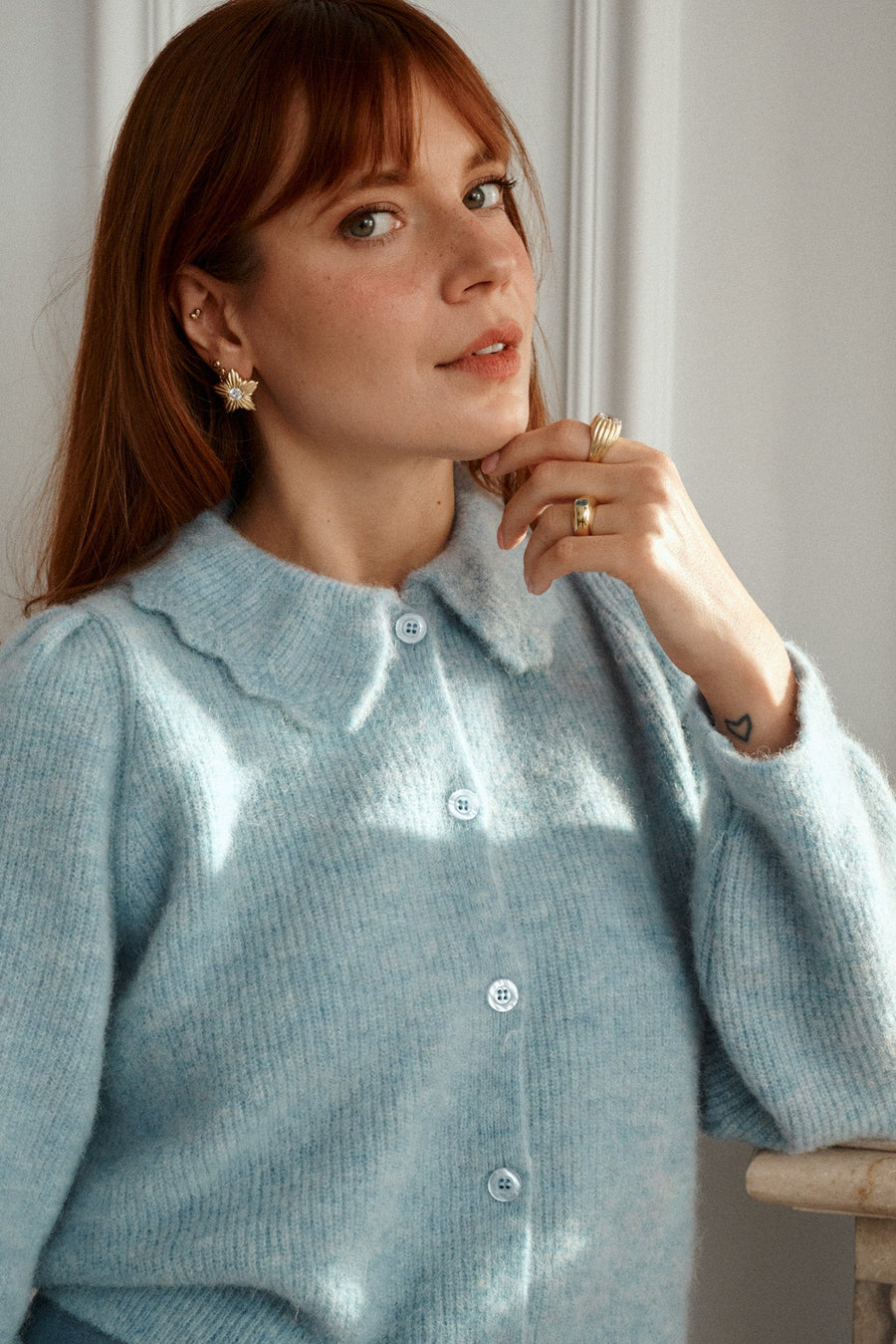 Alpaca wool–blend cardigan / 16 / 23 / glacier blue