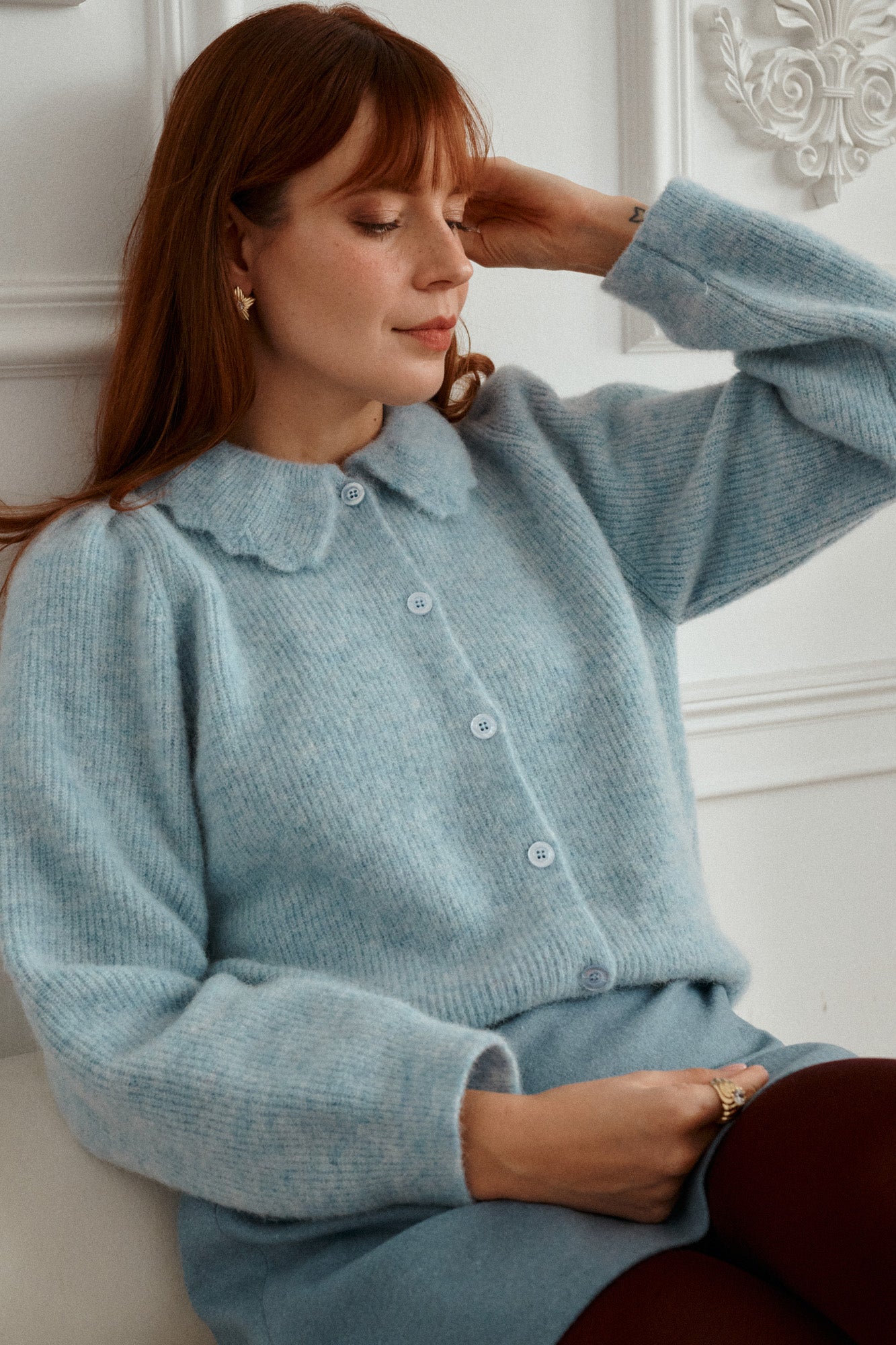 Alpaca wool–blend cardigan / 16 / 23 / glacier blue