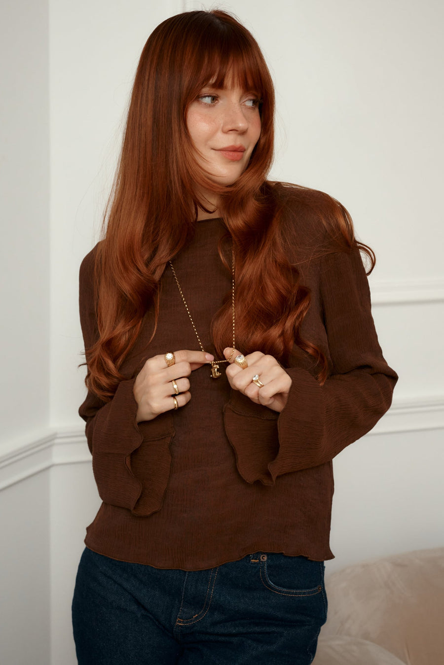 Blouse in viscose / 12 / 21 / dark wood