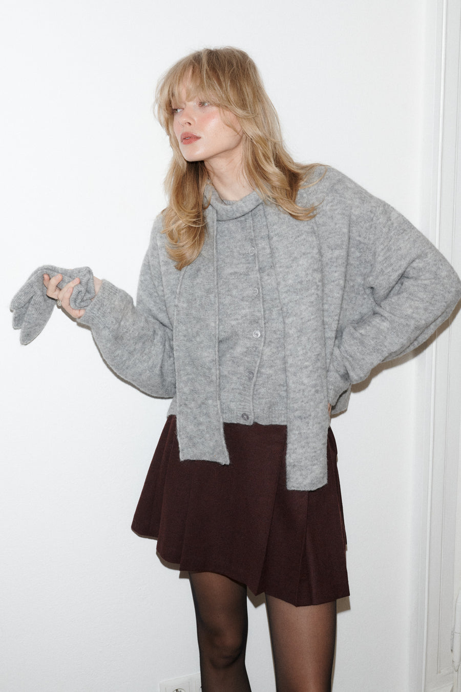 Alpaca wool-blend scarf / 21 / 26 / mist grey