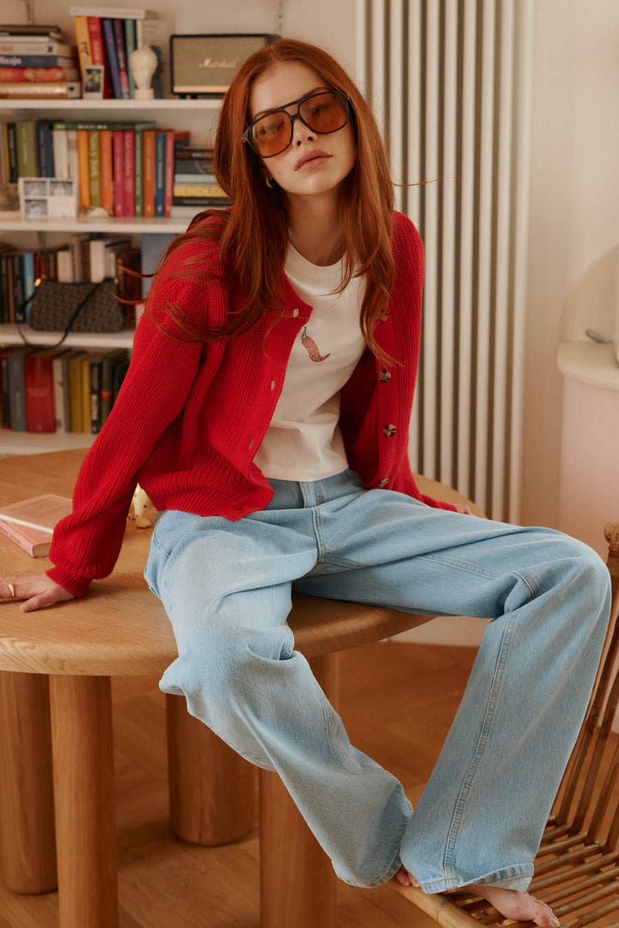 Kardigan z bawełny organicznej / 16 / 25 / red orchid *spodnie-jeansowe-z-bawelny-z-recyklingu-05-18-light-indigo* ?The model is 175 cm tall and wears size XS?