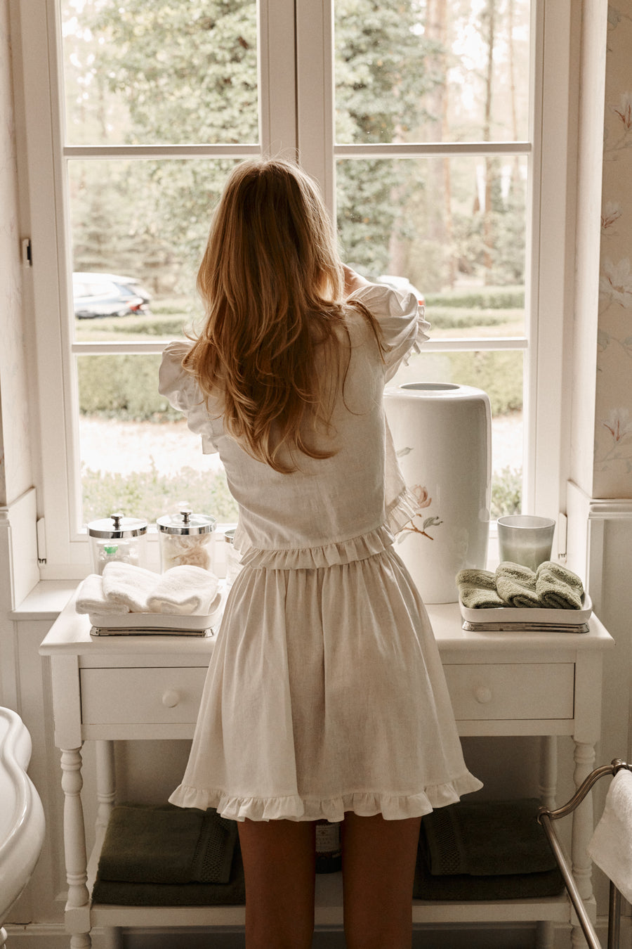 Skirt in viscose and linen / 07 / 25 / cream white