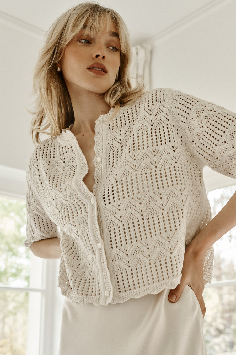 Cardigan in organic cotton / 16 / 26 / cream white