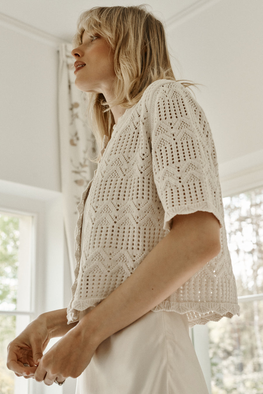Cardigan in organic cotton / 16 / 26 / cream white