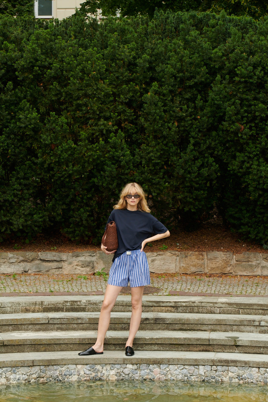 Shorts in cotton / 09 / 08 / blue stripes