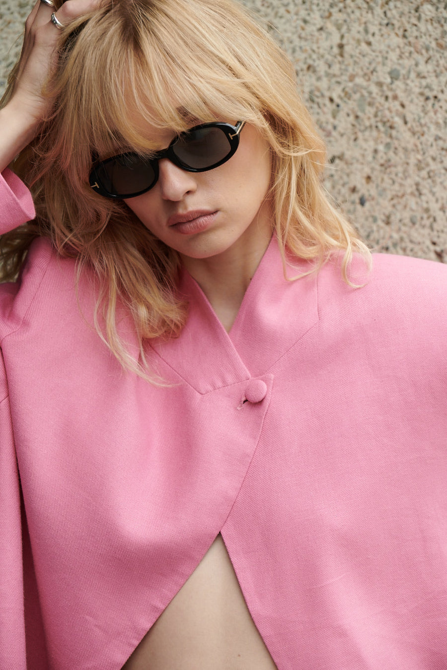 Blazer in viscose and linen / 18 / 22 / true pink