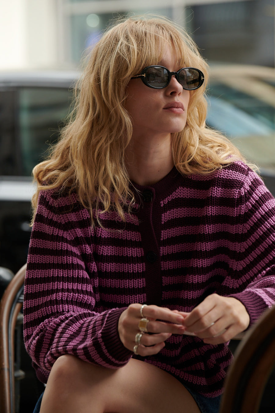 Cardigan in organic cotton / 16 / 29 / berry stripes