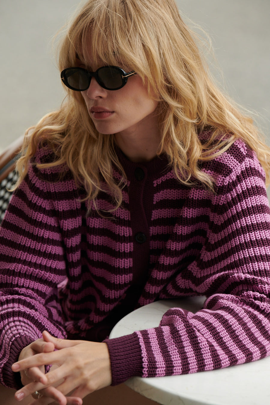 Cardigan in organic cotton / 16 / 29 / berry stripes