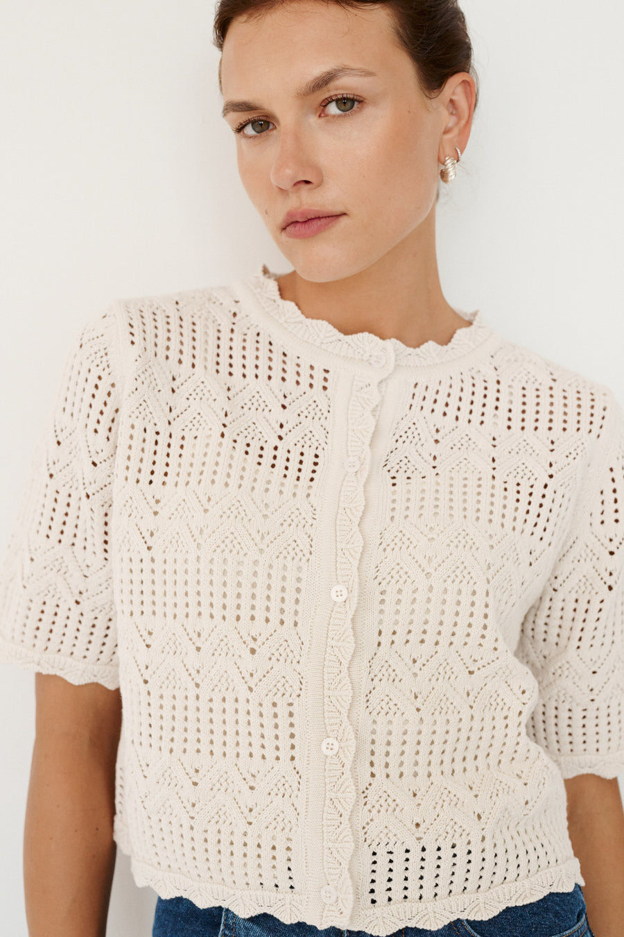 Cardigan in organic cotton / 16 / 26 / cream white