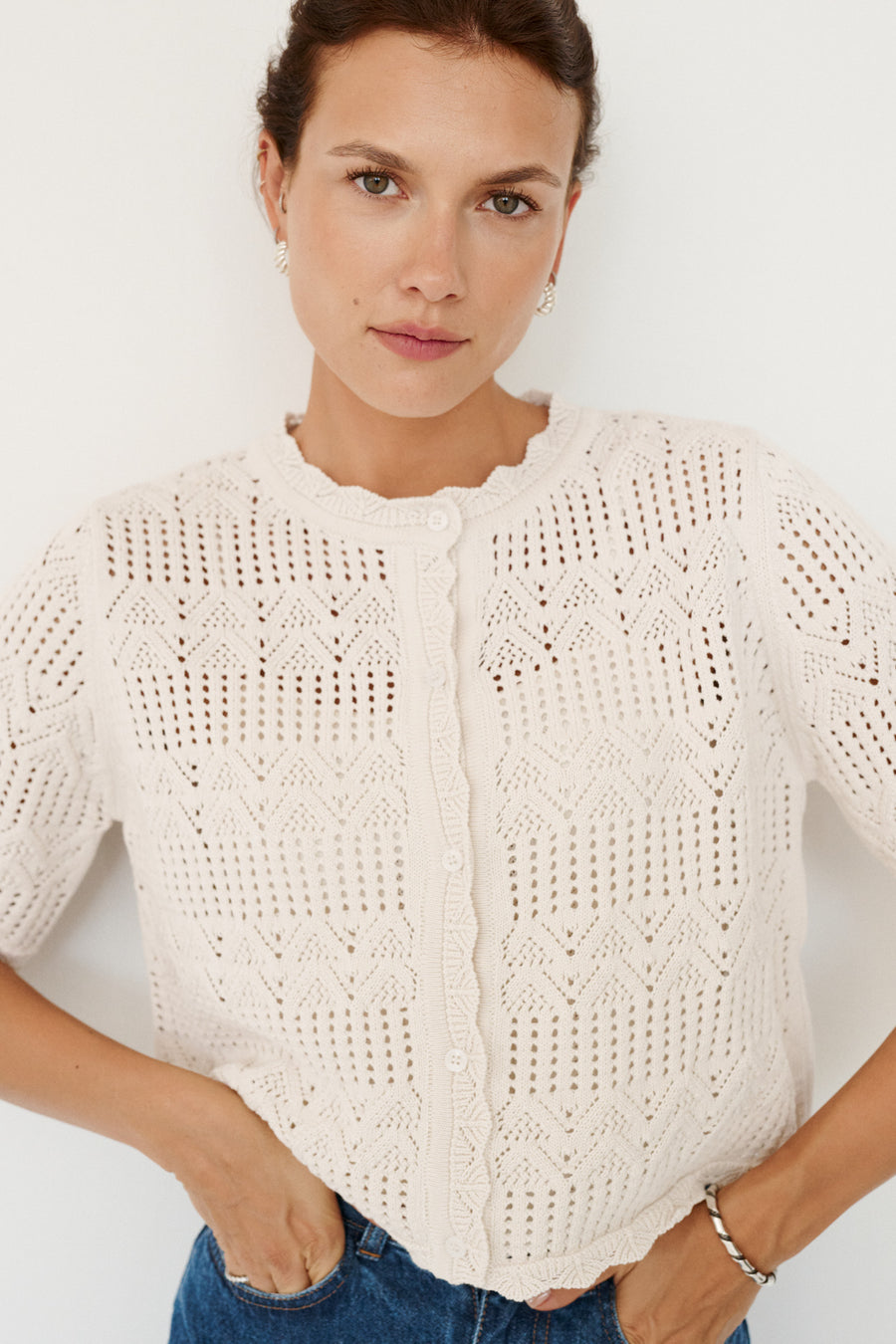 Cardigan in organic cotton / 16 / 26 / cream white