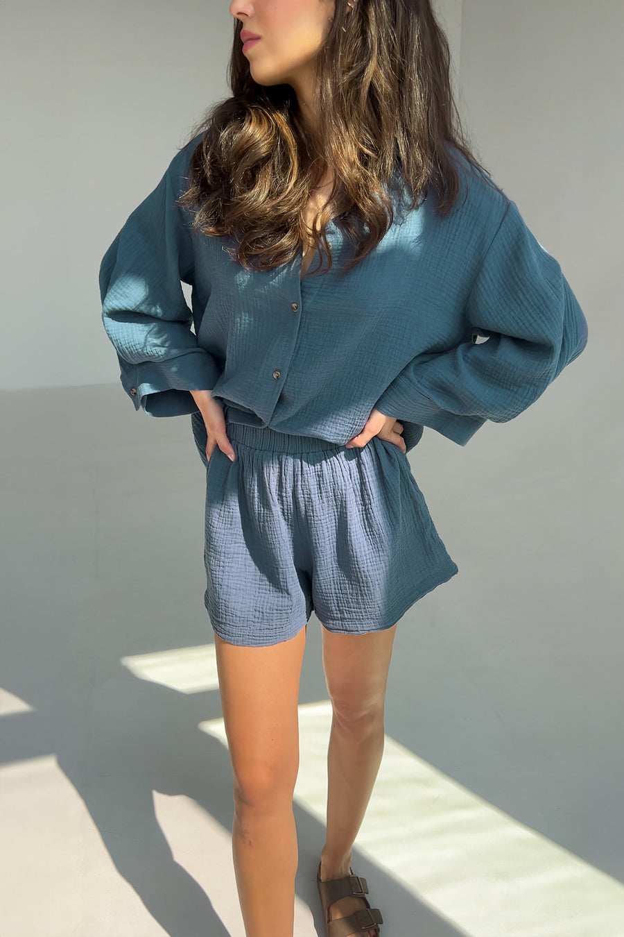 Muslin shorts / 09 / 08 / storm blue