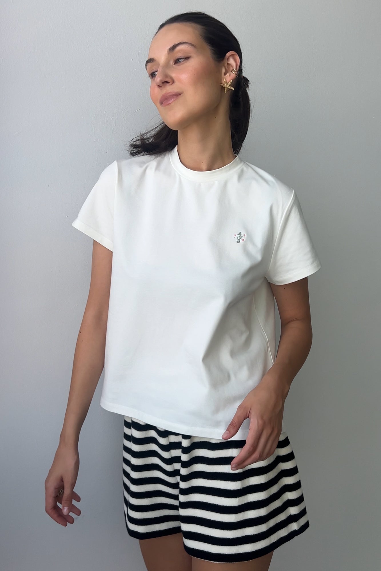 T-shirt in organic cotton / 13 / 29 / cream white / seahorse